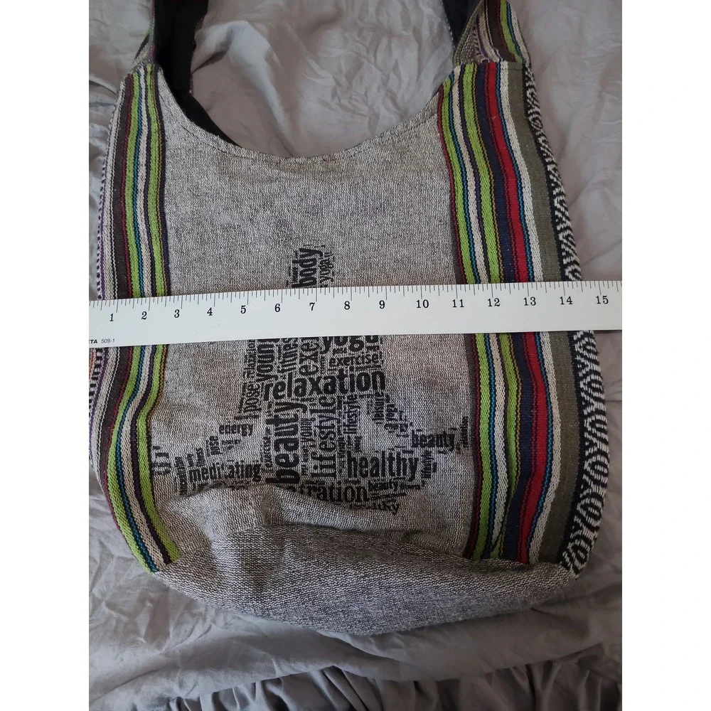 Kathmandu Boho Yoga shoulder bag 100% cotton made in Nepal Grey‎ black graphic